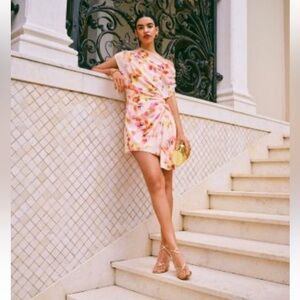 A.L.C. Pink Floral One-Shoulder Mini Dress